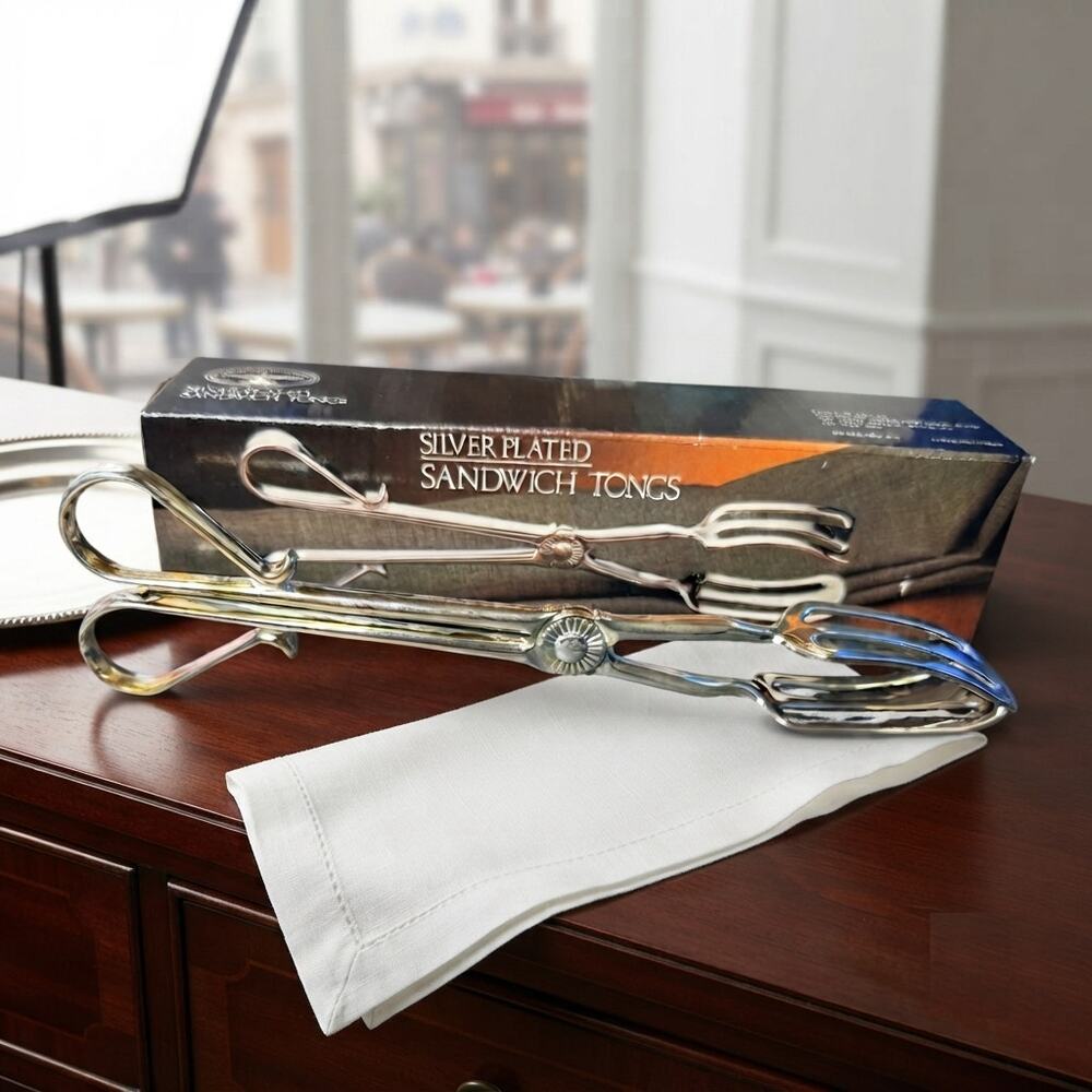 Vintage 1987 Godinger Paul Revere Silverplate Sandwich Tongs 401 NOS Box